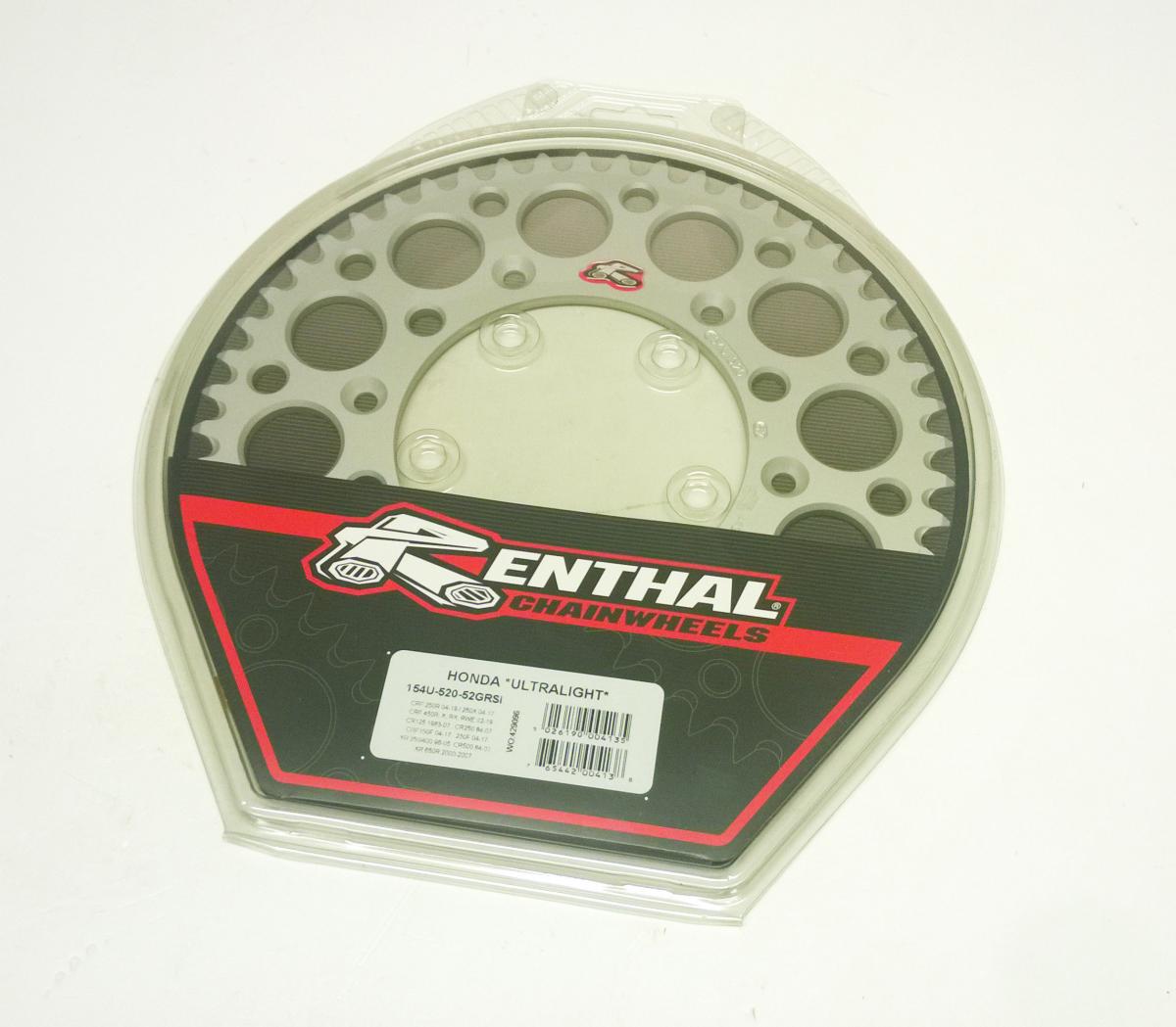 REAR SPROCKET ALLOY RENTHAL, ULTRALITE 154U-520-52GRSI SILVER, 154U-520-52GRSI