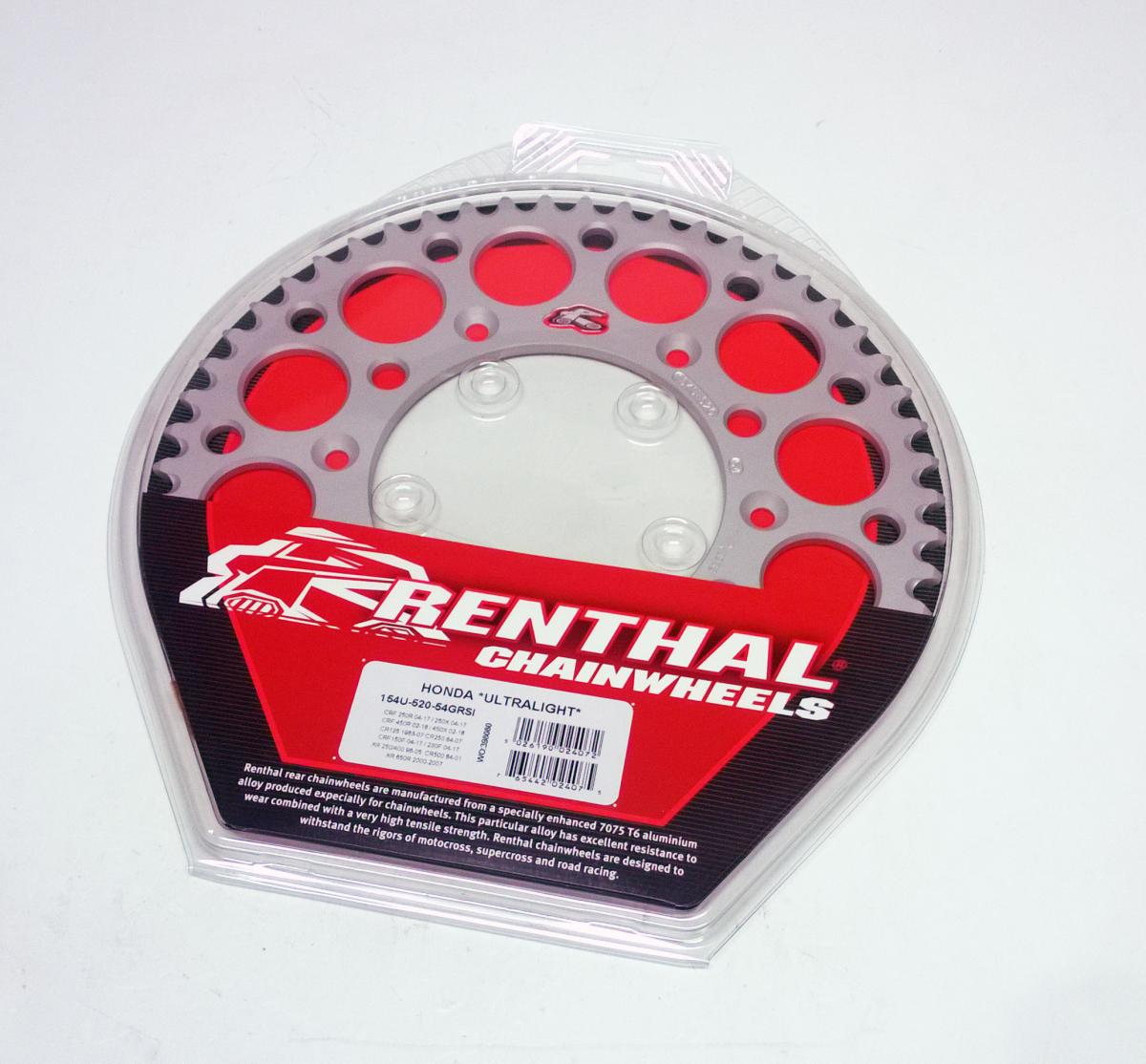 REAR SPROCKET ALLOY RENTHAL, ULTRALITE 154U-520-54GRSI SILVER