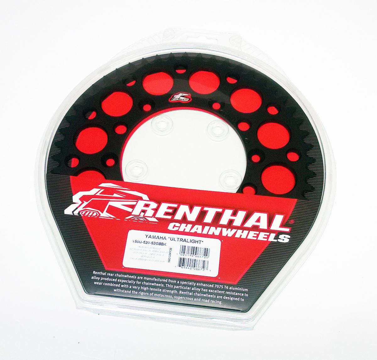 REAR SPROCKET ALLOY RENTHAL, ULTRALITE 150U-520-52GBBK BLACK