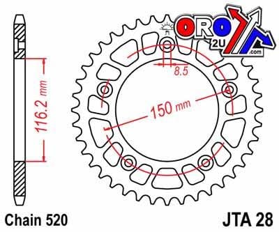 REAR SPROCKET ALLOY JTA28.43, 7075-T6 Aluminium Alloy
