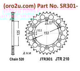 REAR SPROCKET STEEL 52 [JTR301/210.52] 520, DOUBLE DRILLED JTR301, JTR210