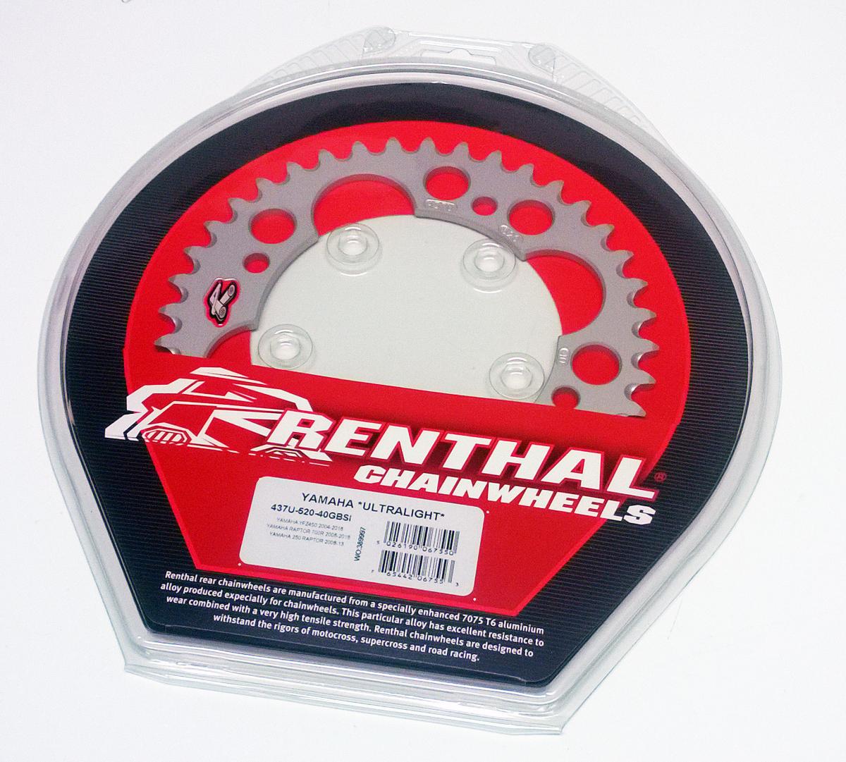 REAR SPROCKET RENTHAL YAM, ULTRALITE 437U-520-40GBSI SILVER