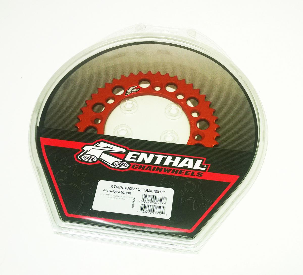 REAR SPROCKET ALLOY RENTHAL, ULTRALITE 441U-428-45GPOR ORANGE, 441U-428-45GPOR