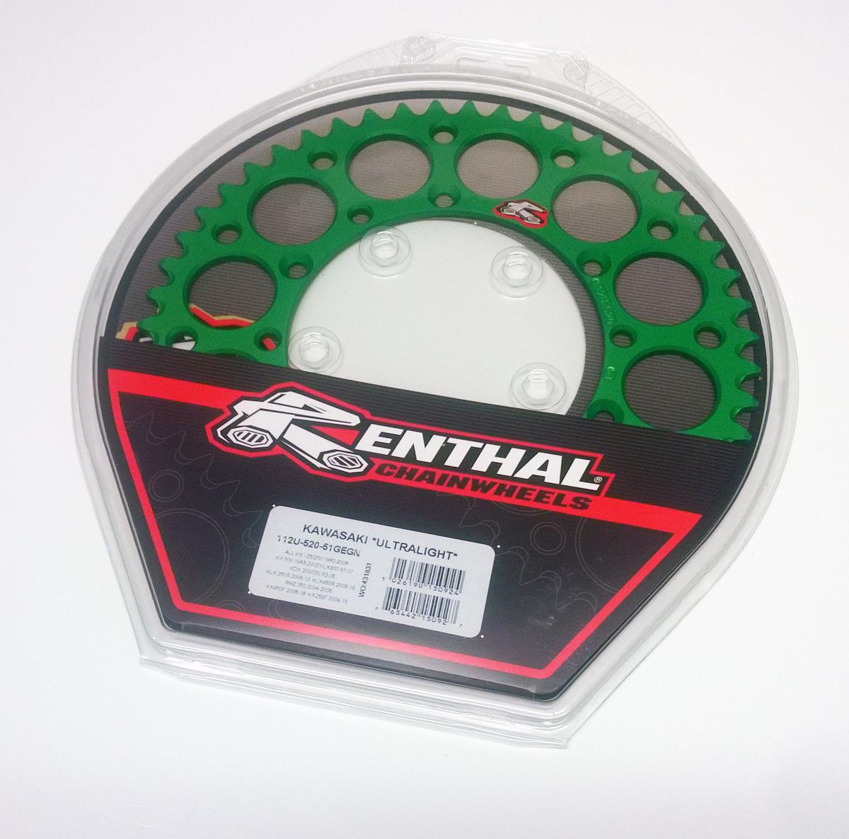 REAR SPROCKET ALLOY RENTHAL, ULTRALITE 112U-520-51GEGN GREEN, 112U-520-51GEGN