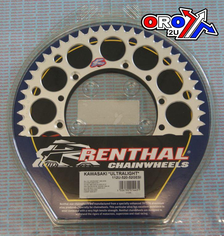 REAR SPROCKET ALLOY RENTHAL, ULTRALITE 112U-520-52GESI SILVER, 112U-520-52GESI