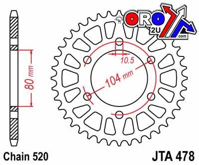 REAR SPROCKET JTA478.41 ALLOY, CHAIN 520 (7075-T6 Aluminium)