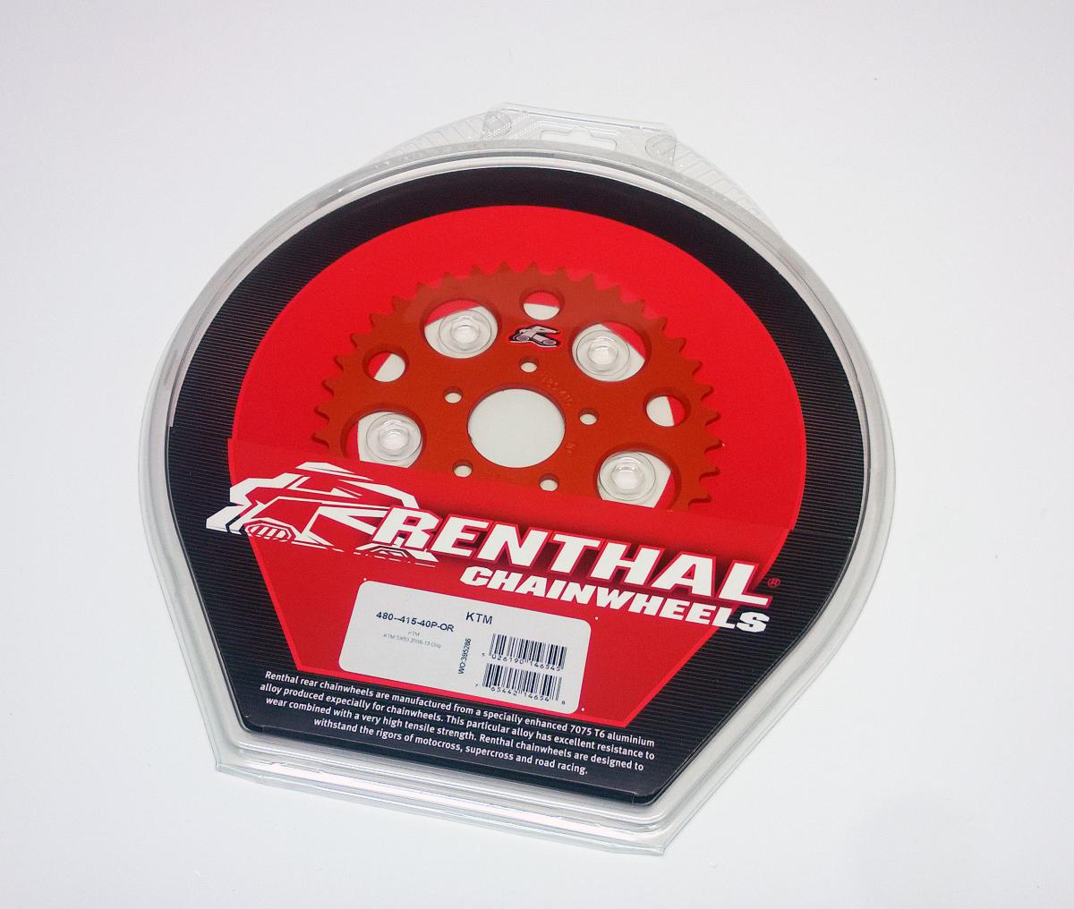 REAR SPROCKET RENTHAL 480, KTM 50 2010-2013 40T ORANGE, 480--415-40P-OR