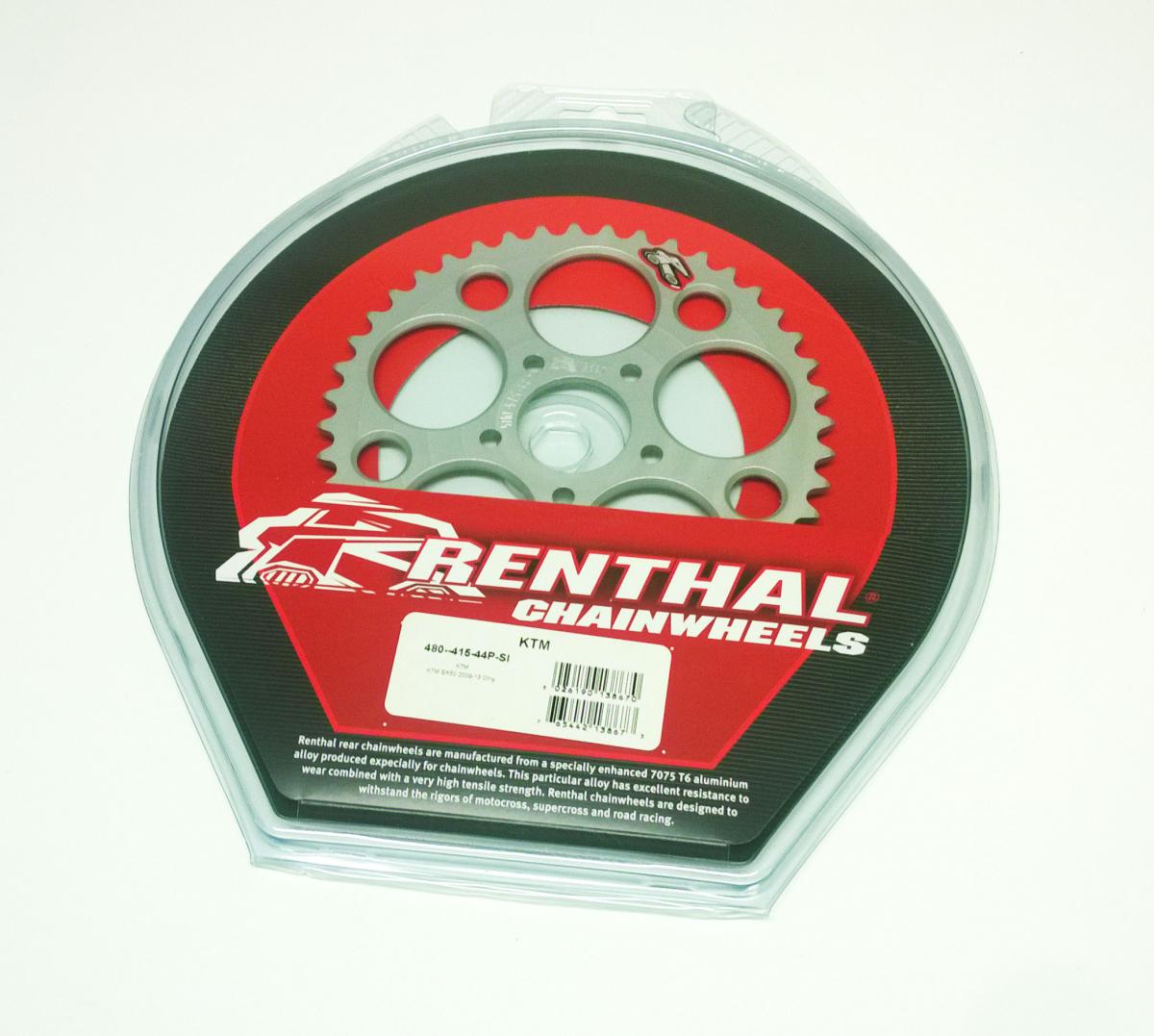 REAR SPROCKET RENTHAL 480, KTM 50 2010-2013 44T SILVER, 480--415-44P-SI