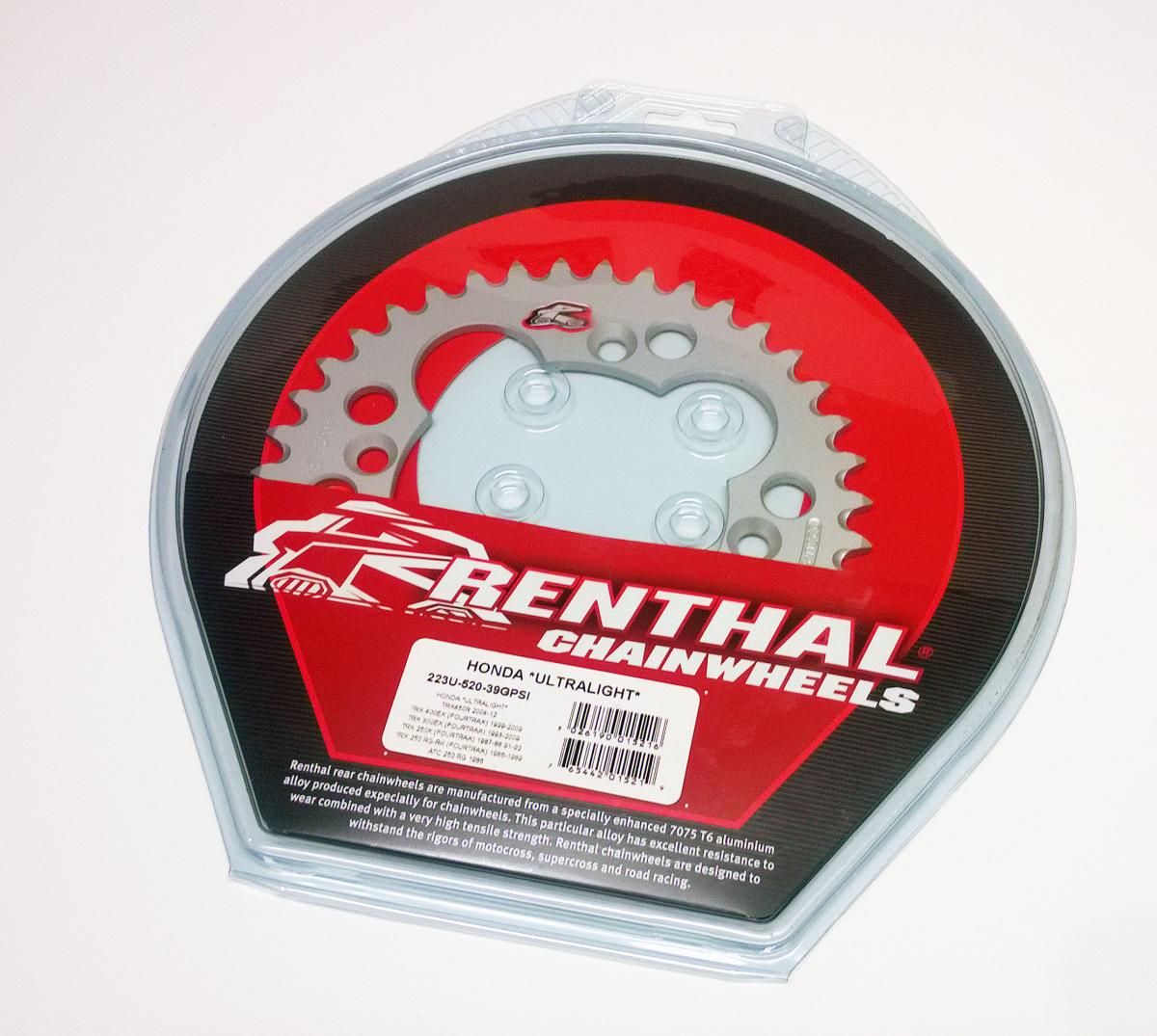 REAR SPROCKET RENTHAL ATV, ULTRALITE 223U-520-39GPSI SILVER