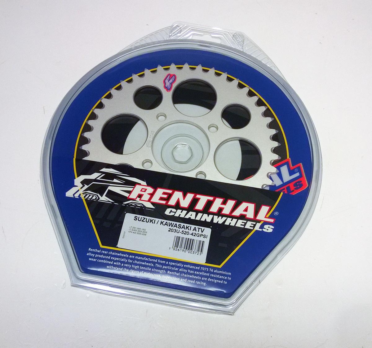 REAR SPROCKET RENTHAL ATV, ULTRALITE 203U-520-42GPSI SILVER