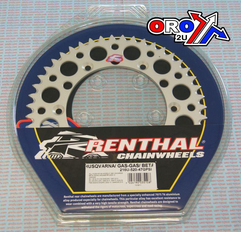REAR SPROCKET ALLOY RENTHAL, ULTRALITE 216U-520-47GPSI SILVER, HUSQVARNA / GASGAS / BETA