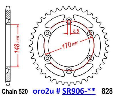 MINO REAR SPROCKET JTR828 ALLOY RACING, 25-412-520-42