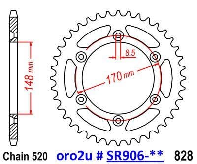 MINO REAR SPROCKET JTR828 ALLOY RACING, 25-412-520-50