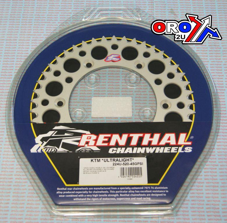 REAR SPROCKET ALLOY RENTHAL, ULTRALITE 224U-520-45GPSI SILVER