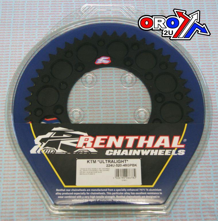 REAR SPROCKET RENTHAL KTM, ULTRALITE 224U-520-48GPBK BLACK