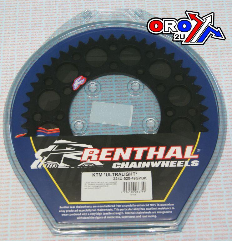 REAR SPROCKET RENTHAL KTM, ULTRALITE 224U-520-49GPBK BLACK, 224U-520-49GPBK