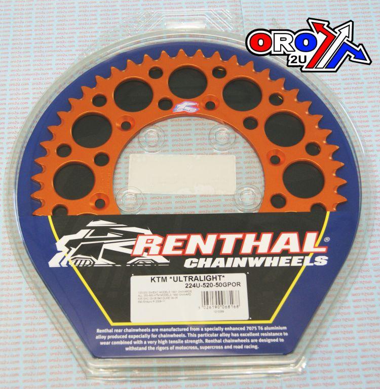 REAR SPROCKET RENTHAL KTM, ULTRALITE 224U-520-50GPOR ORANGE, 224U-520-50GPOR