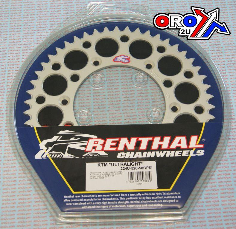 REAR SPROCKET RENTHAL KTM, ULTRALITE 224U-520-50GPSI SILVER, 224U-520-50GPSI