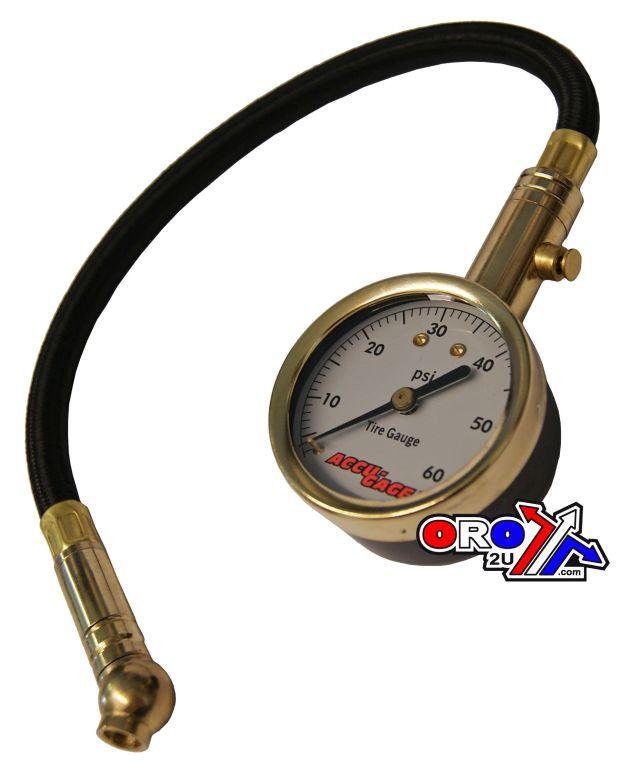 TYRE PRESSURE GAUGE 60 PSI, WITH HOSE & BLEED 45* TIP, ACCU-GAGE H60XA
