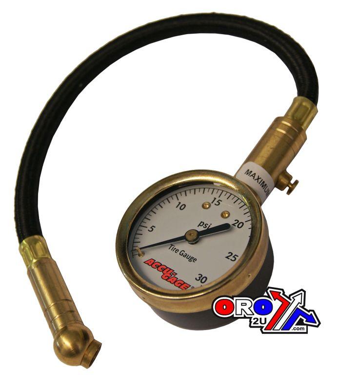 TYRE PRESSURE GAUGE 30 PSI., WITH HOSE & BLEEDER 45* TIP, H30XA