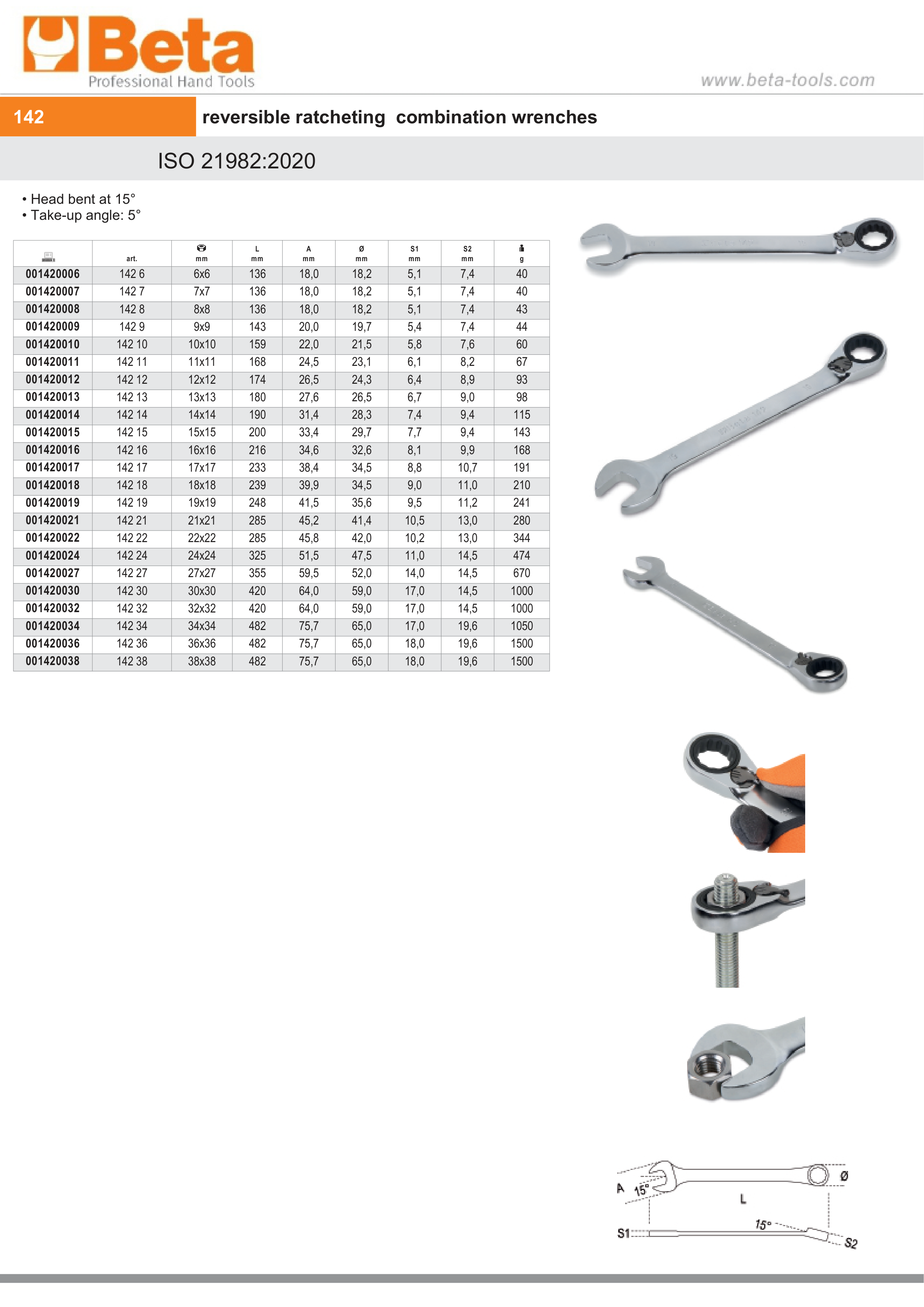 Reversible Ratcheting Combination Spanner Wrench 19mm - Beta Tools 142 19