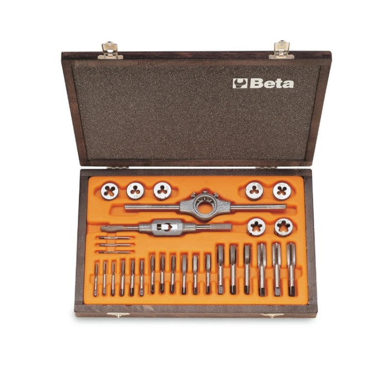 Chrome-Steel Taps and Dies Set Metric Thread with Accessories in Wooden Case - Beta Tools 446/C30