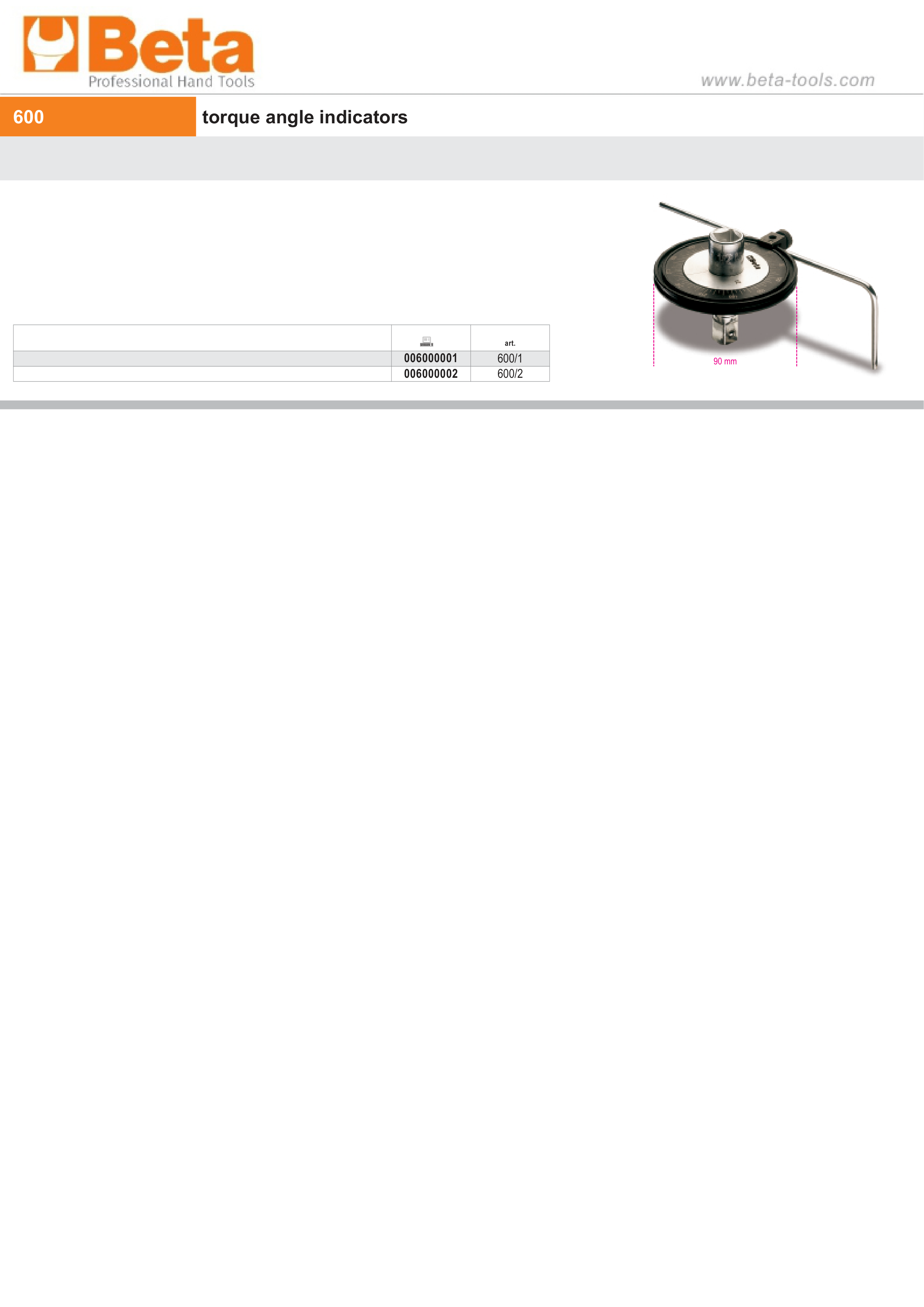 Torque Angle Indicators 1/2 Drive - Beta Tools 600/1