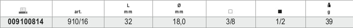 Adaptor 3/8 Female to 1/2 Male Drive 32mm - Beta Tools 910/16
