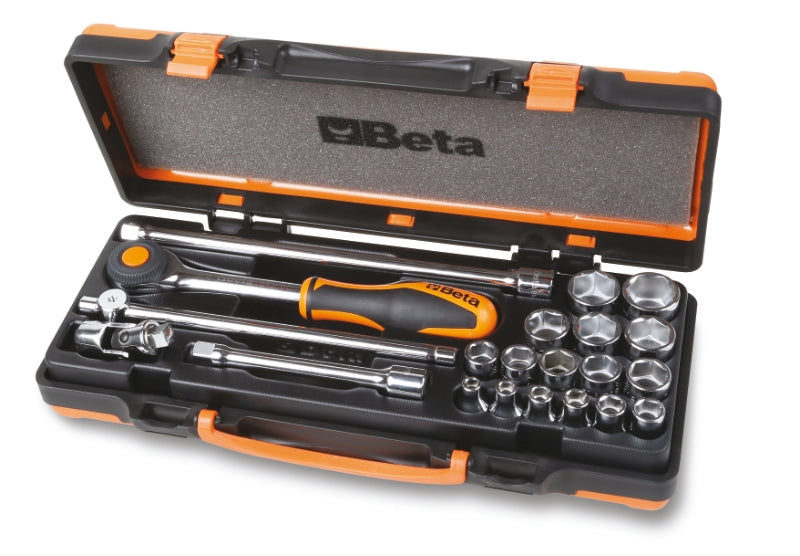 Hexagon Socket and Accessory Set in Metal Case 16 Sockets 5 Accessories - Beta Tools 910A/C16HR