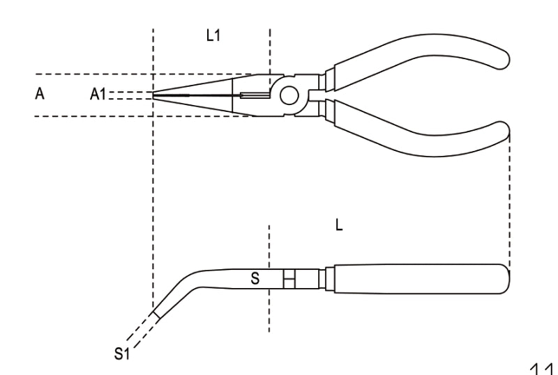 Extra-Long Bent Needle Knurled Nose Pliers Chrome-Plated Bi-Material Handles 160mm Length - Beta Tools 1168BM 160