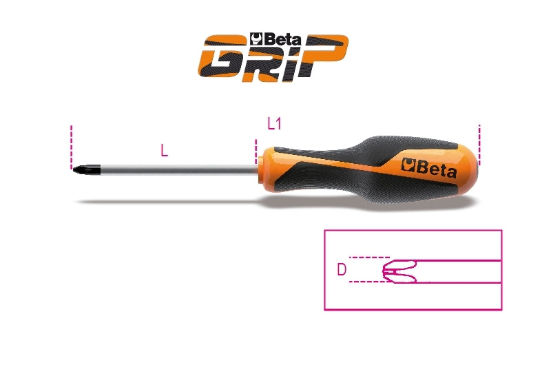 Screwdriver for Cross Head Phillips Screws PH3 8mm 150mm Length - BetaGRIP 1262 8X150