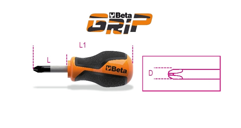 Screwdriver for Cross Head Phillips Screws Extra-Short PH2 6mm 30mm Length - BetaGRIP 1262N 6X30