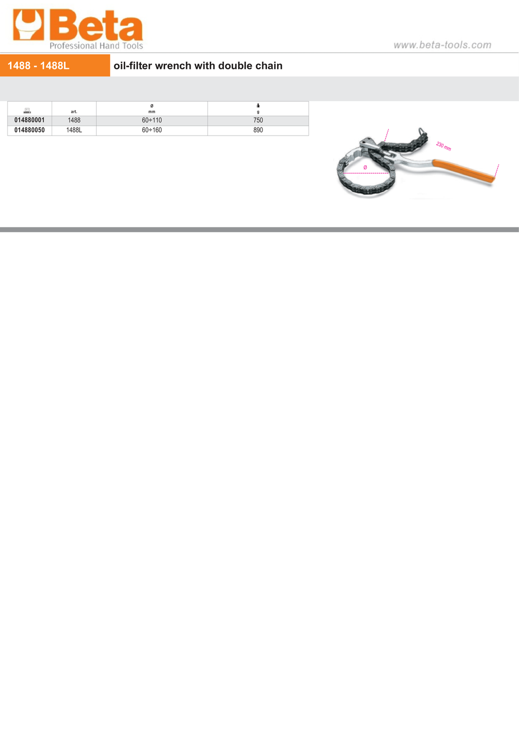 Oil-Filter Wrench with Double Chain 60mm-110mm - Beta Tools 1488