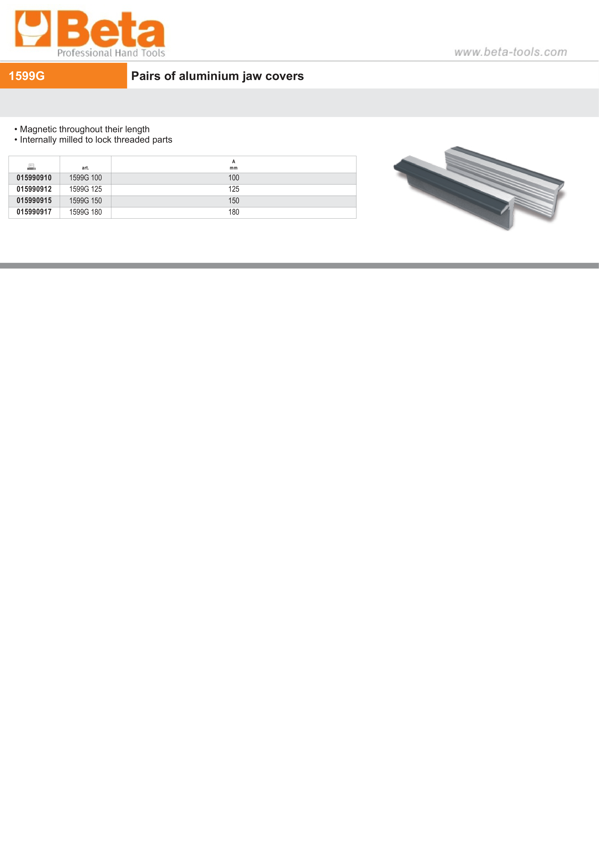 Aluminum Jaw Covers 125mm Pair - Beta Tools 1599G 125