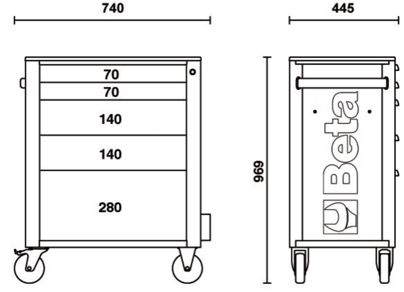 Mobile Roller Cab 5 Drawers Reinforced Worktop 800kg Capacity - Beta Tools RSC24/5-O
