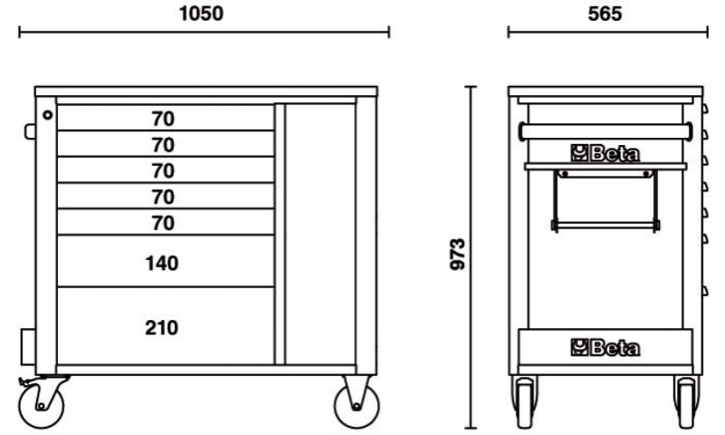 Mobile Roller Cab 7 Drawers Tool Cabinet 1100kg Capacity - Beta Tools RSC24L-CAB/A