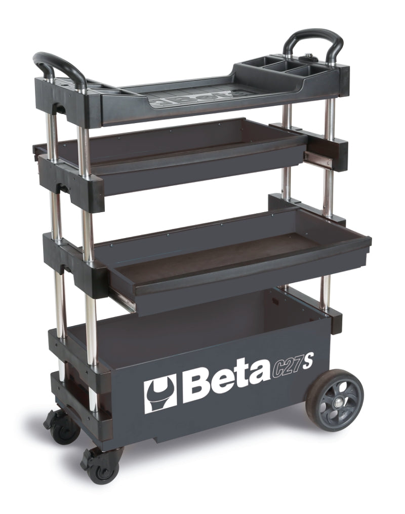 Folding Tool Trolley for Outdoor Jobs, 2 Drawers, 990x390x700mm, Centralized Lock, 160mm Fixed Castors - Beta Tools C27S-O
