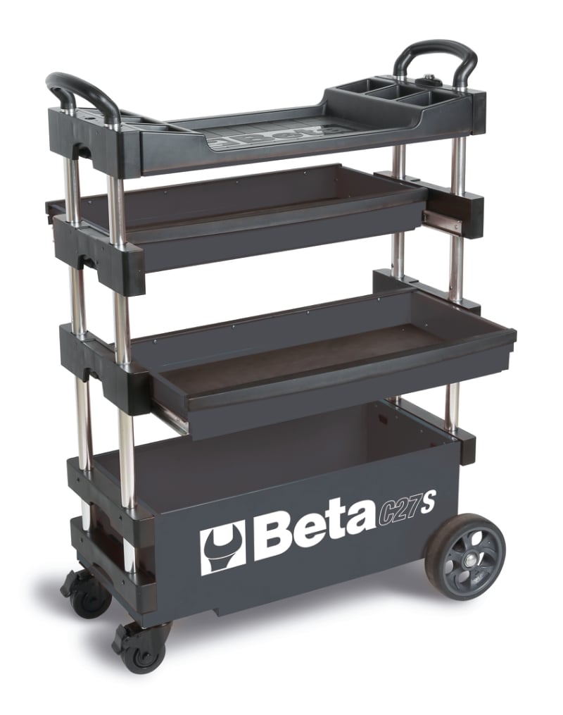 Folding Tool Trolley for Outdoor Jobs, 2 Drawers, 990x390x700mm, Centralized Lock, 160mm Fixed Castors - Beta Tools C27S-R