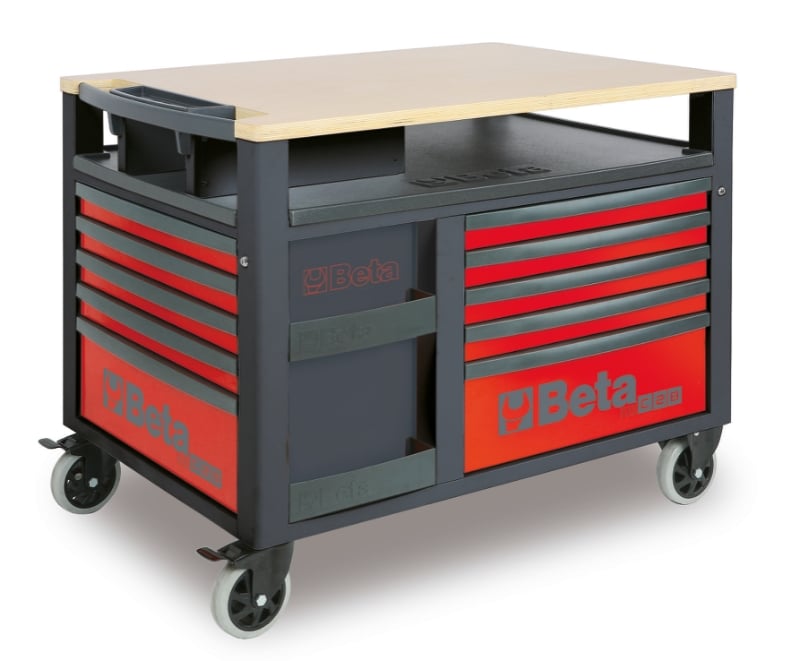SuperTank Trolley with Wood Worktop, 10 Drawers, 588x367mm, 150mm Castors, 1200kg Load Capacity - Beta Tools RSC28-R