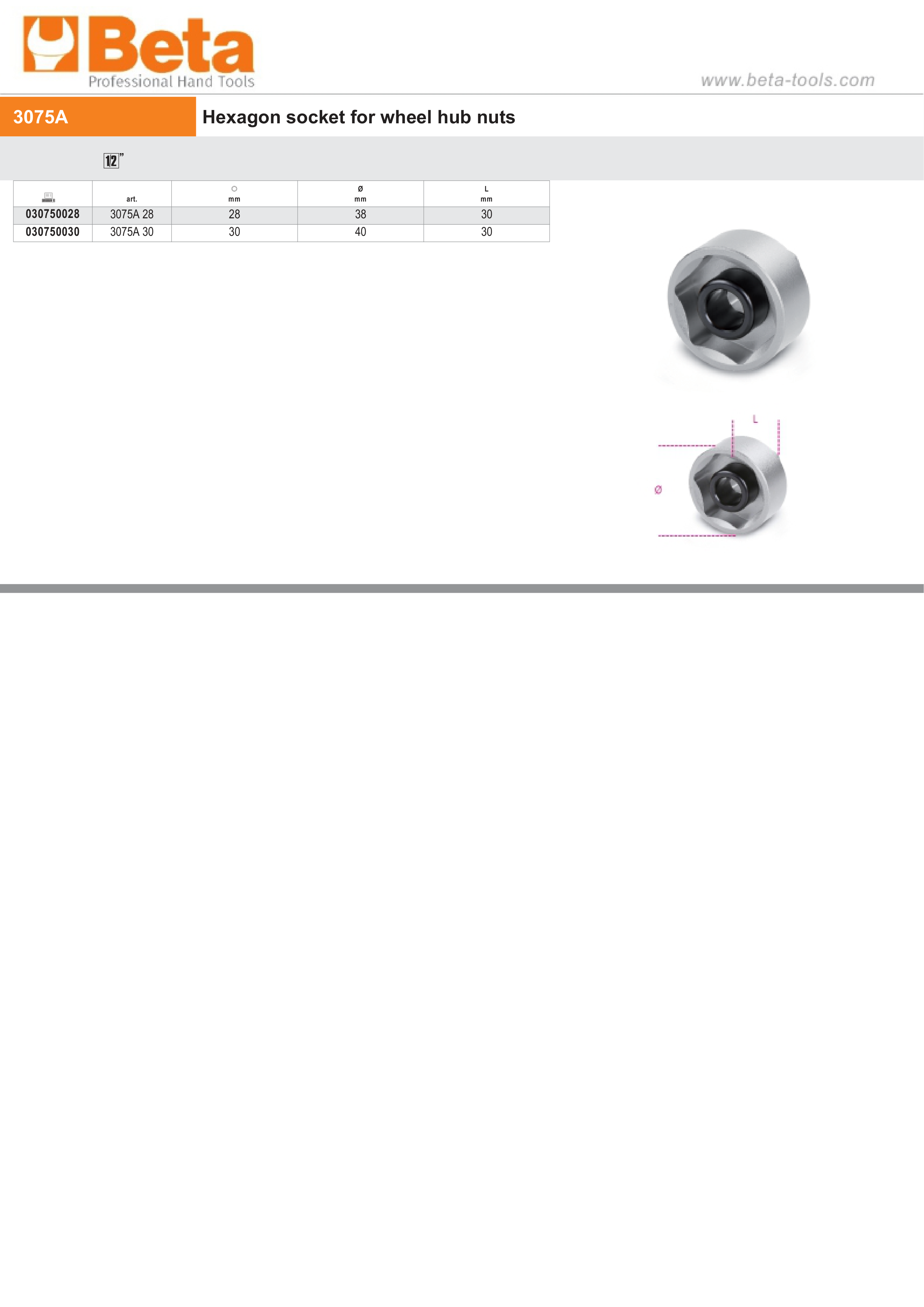 Hexagon Socket for Wheel Hub Nuts 30mm - Beta Tools 3075A 30