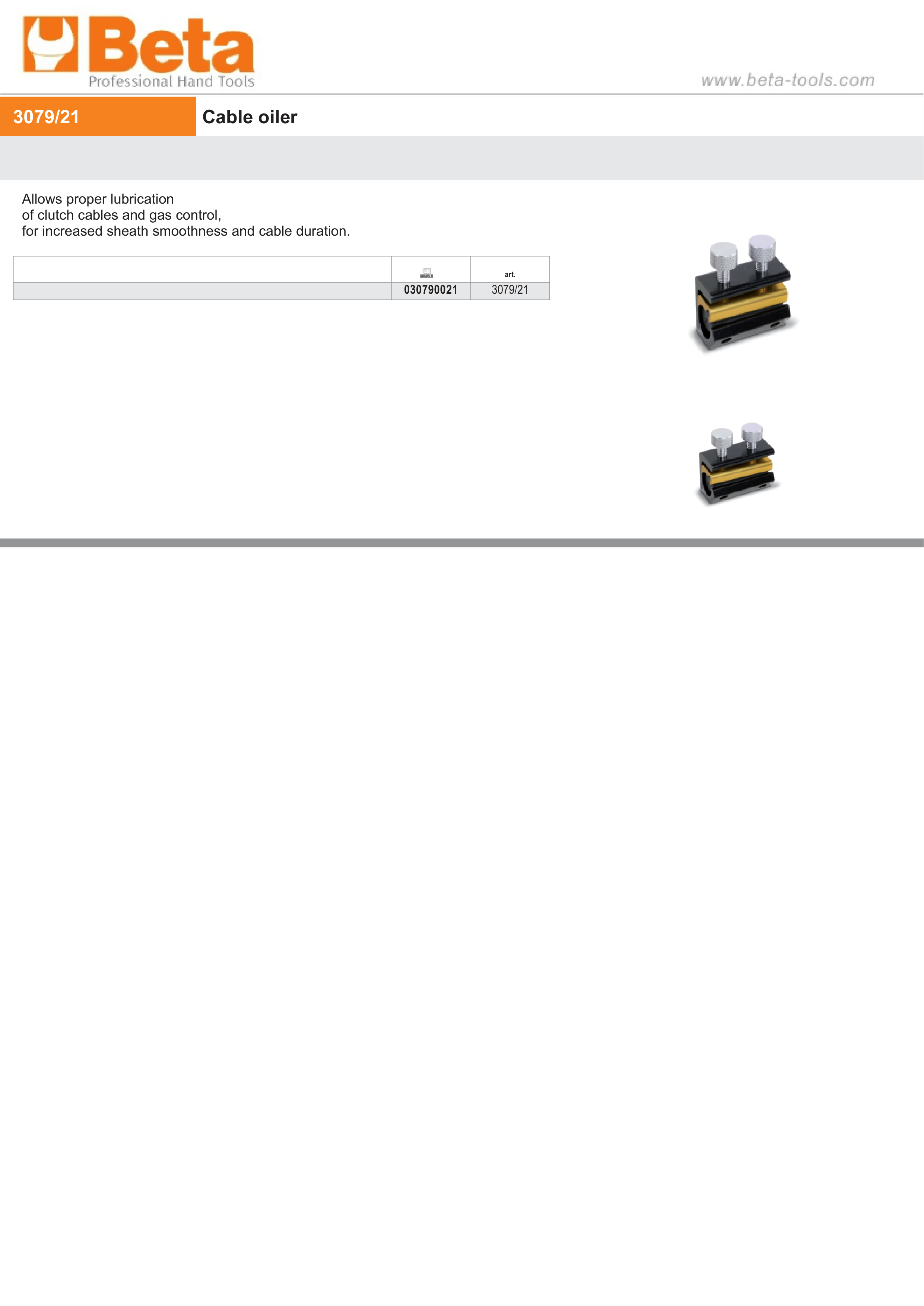 Cable Oiler for Clutch and Gas Control Lubrication - Beta Tools 3079/21
