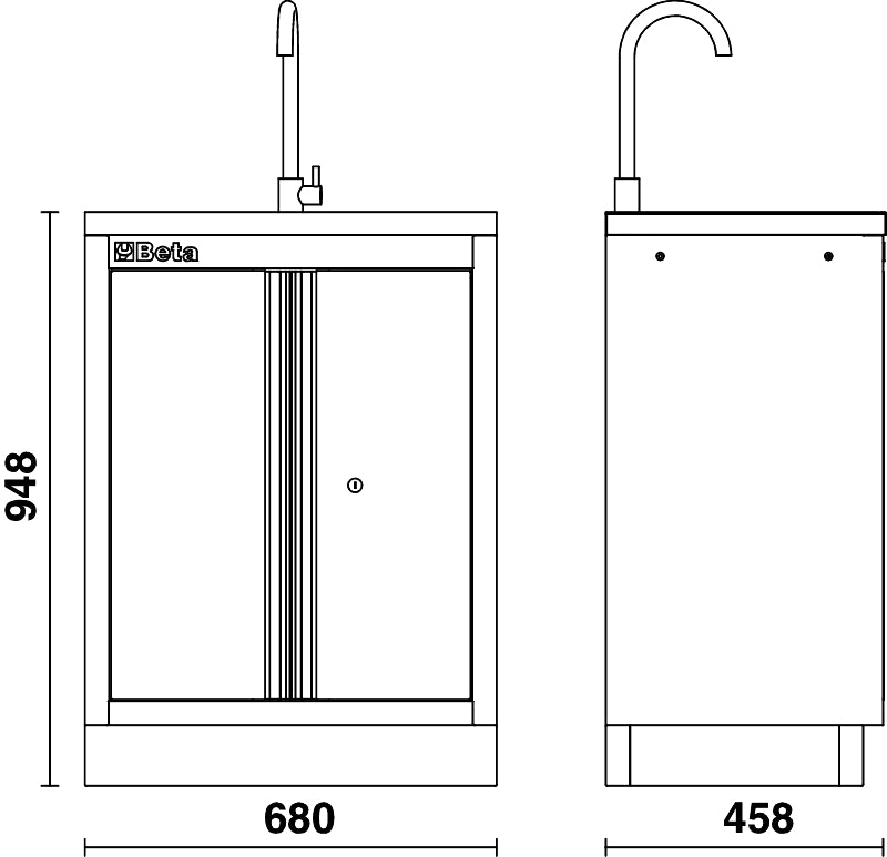 Fixed Module with Built-In Sink and Two Doors for Workshop - BetaC45PRO C45PRO ML