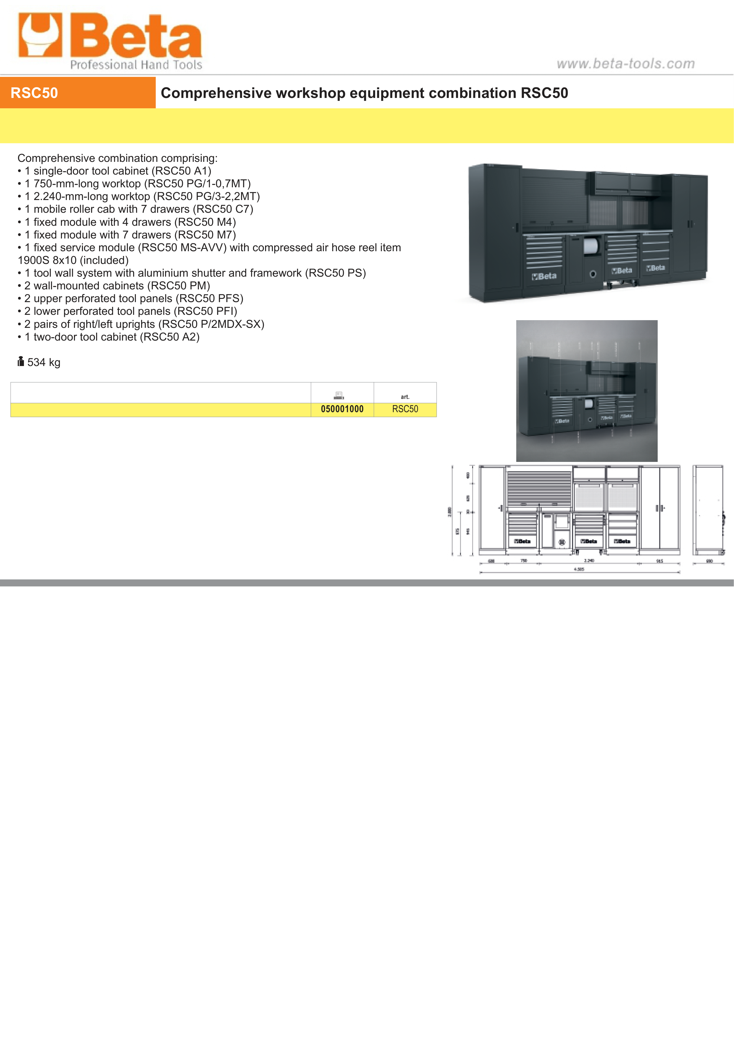Comprehensive Workshop Equipment Combination RSC50 with Cabinets, Worktops, and Tool Storage - BetaRSC50 RSC50