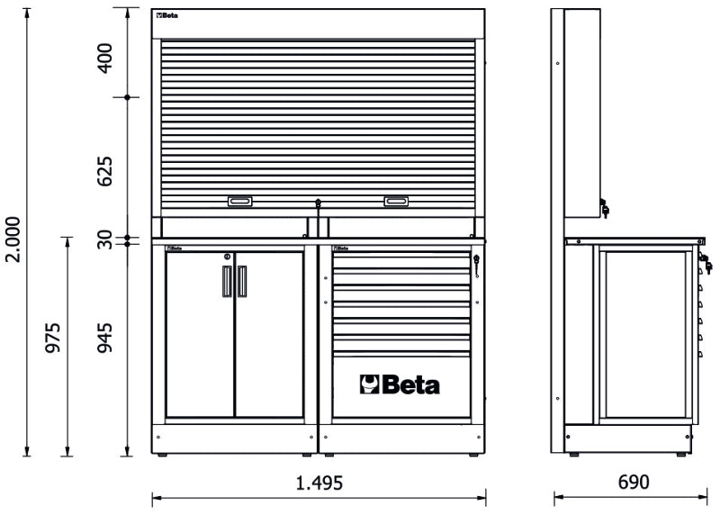 Workshop Equipment Combination RSC50 with Worktop, Two-Door Module, and Tool Wall System - BetaRSC50 RSC50 B