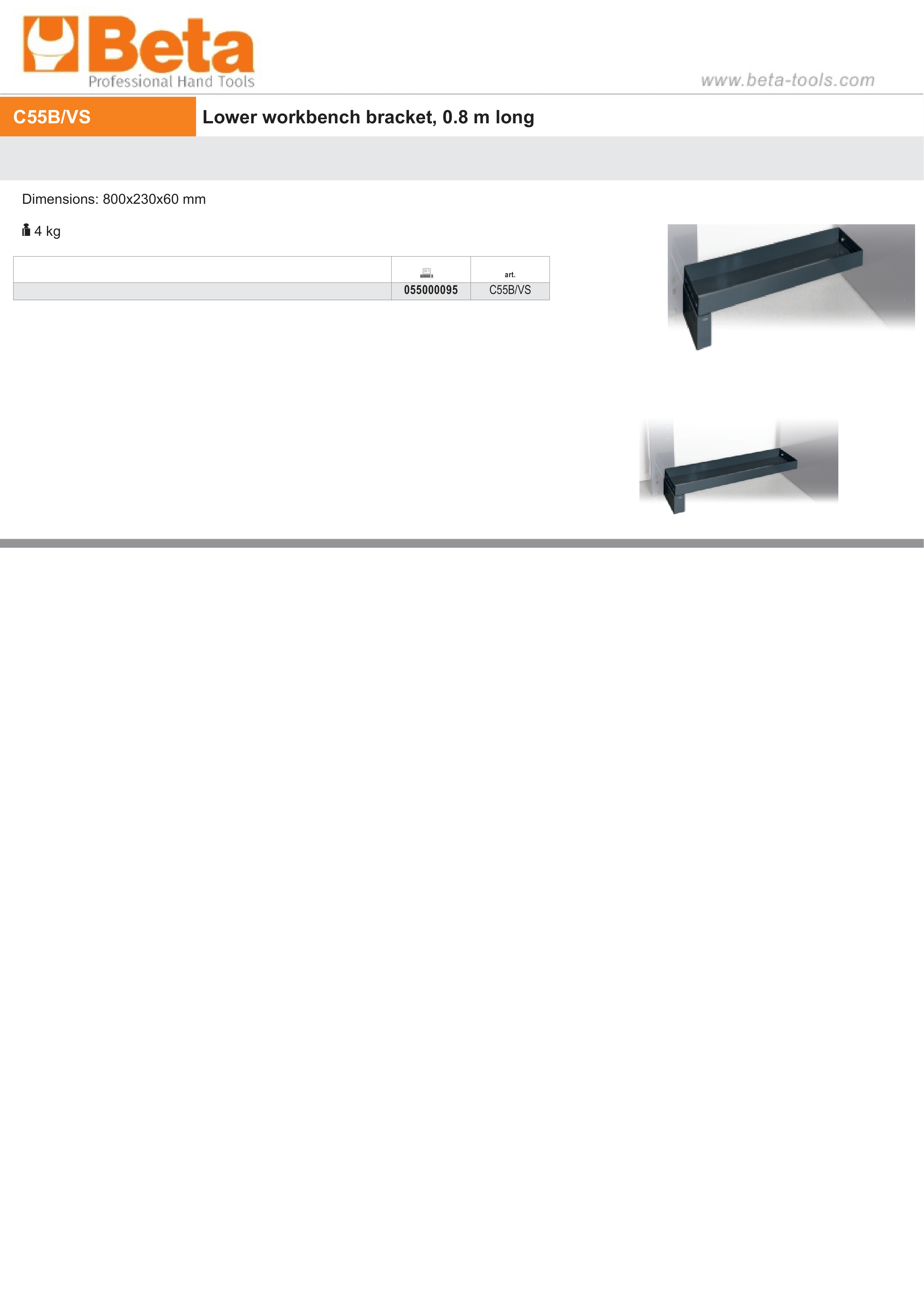Lower Workbench Bracket 0.8m, 800x230x60mm - BetaRSC55 C55B/VS