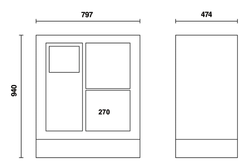 Fixed Service Module with Waste Bin, Paper Roll Compartment, 305x270mm Storage Drawer - BetaRSC55 C55MS