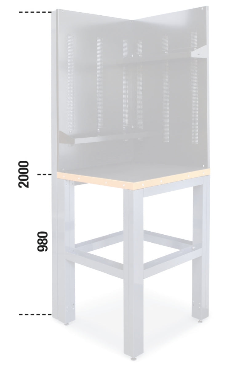 Self-Supporting Complete Corner Worktop, 700x700mm, with Tool Wall Systems and Fixing Shelves - BetaRSC55 C55AC-G