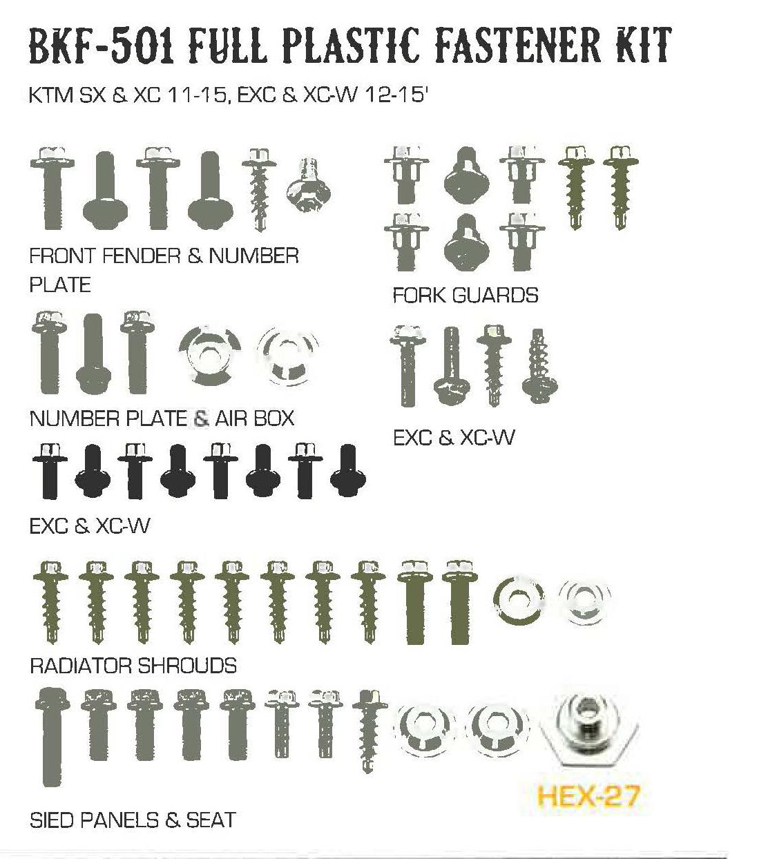 PLASTIC BOLT KIT KTM STYLE, FULL PLASTIC FASTENER KIT [54pcs]