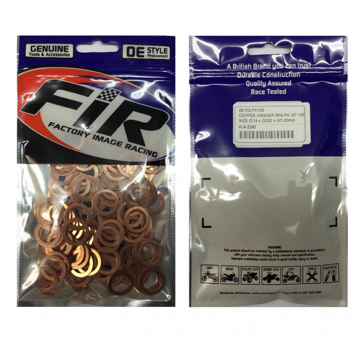 COPPER WASHER M14 PK OF 100, SIZE ID14 x OD20 x W1.0mm