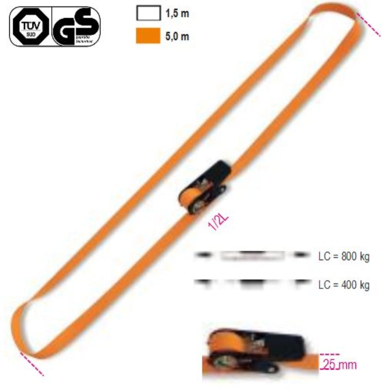 Ring Ratchet Tie Downs 750kg High-Tenacity Polyester 5m - Robur 8188C25 5